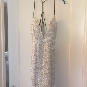 Deep v White and black floral embroidered dress